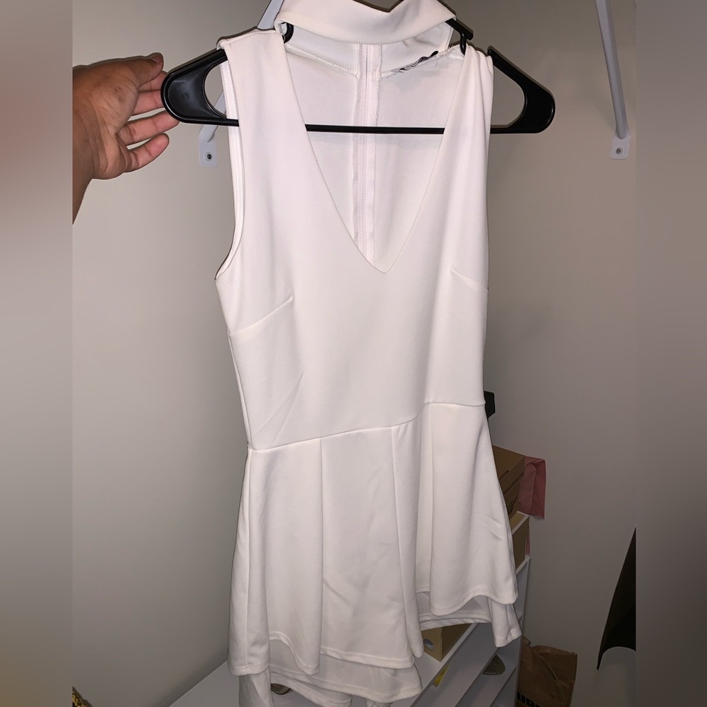 White Fashion Nova Romper with Cutout Detail and Double Layer Shorts